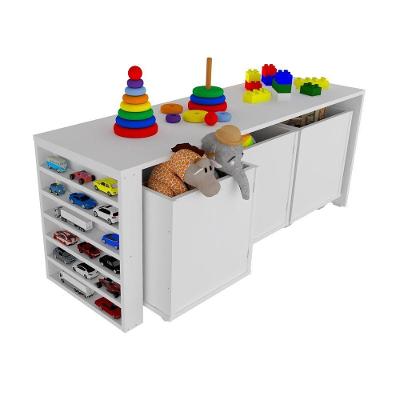Rack com Baús Infantil Cauê Porta Carrinhos MDF 125,5CM Branco Woodcore