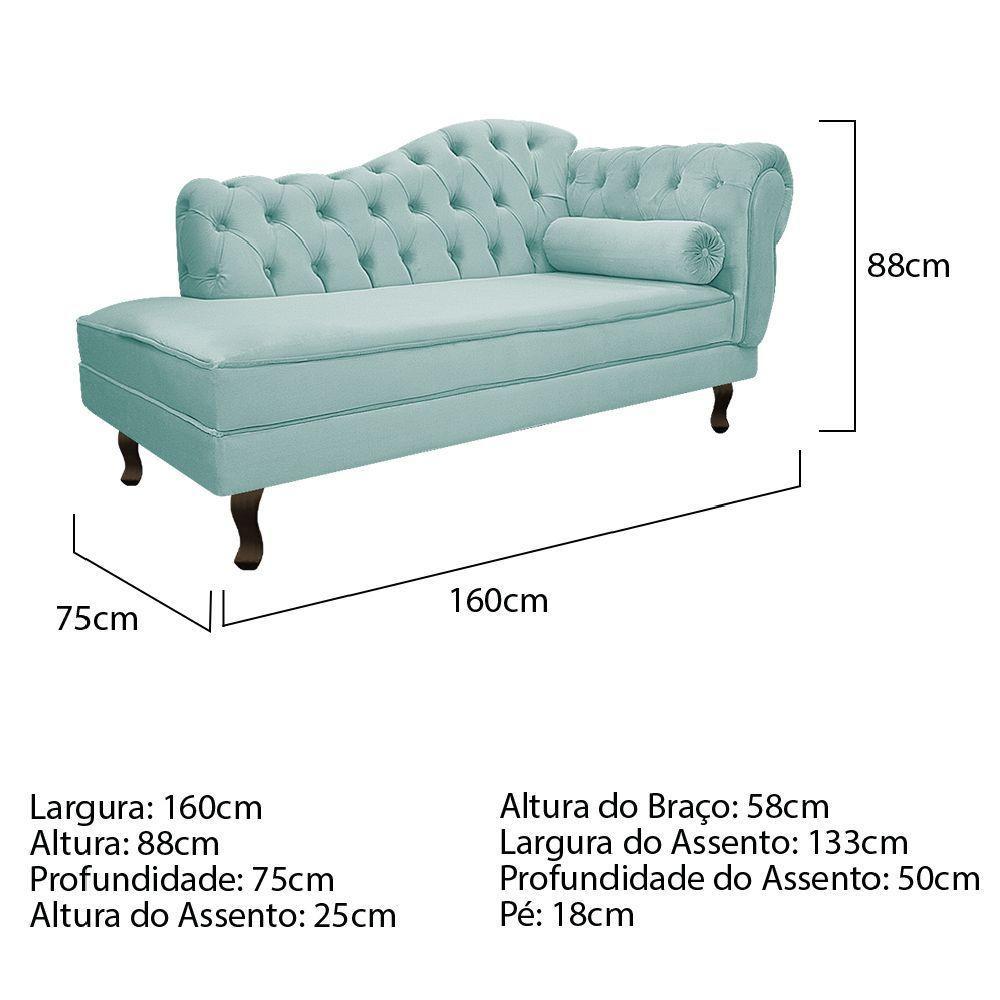 Diva Recamier Diana 160cm Lado Esquerdo Suede - Doce Sonho Móveis Azul Tiffany - 2