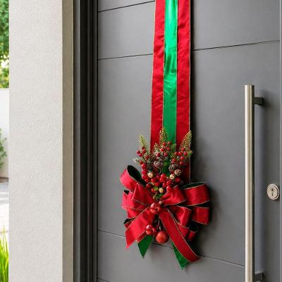 Enfeite Natalino Escapulário com Laço e Bolas para Porta 2m Vermelho e Verde