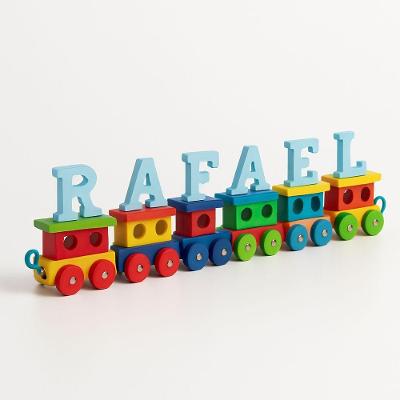 Trenzinho Infantil de Madeira Personalizado com Nome 7 Peças