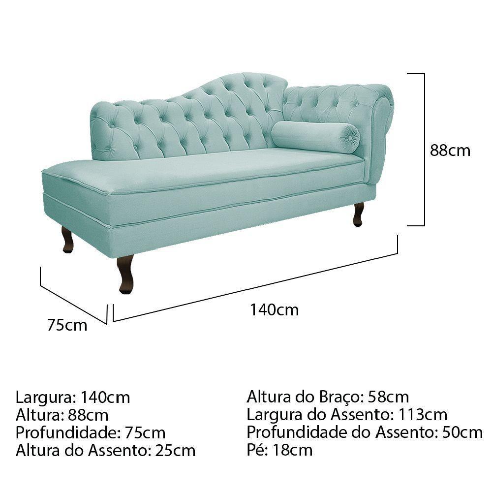 Diva Recamier Diana 140cm Lado Esquerdo Suede - Doce Sonho Móveis Azul Tiffany - 2