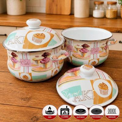 Kit 2 Caçarolas Cake Vintage Ferro Fundido Esmaltado 3,7L Branco