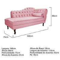Diva Recamier Diana 160cm Lado Esquerdo Suede - Doce Sonho Móveis Rosa Bebê - 2