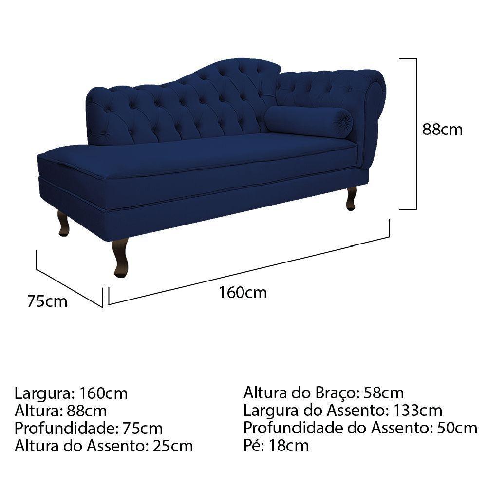 Diva Recamier Diana 160cm Lado Esquerdo Suede - Doce Sonho Móveis Azul Marinho - 2
