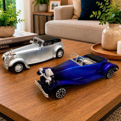 Kit Carrinho Colecionável Miniatura Retrô 2 Peças Fricção Azul e Prata