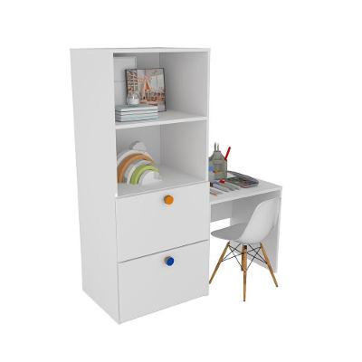 Kit Armário Gaveteiro Mesa Cadeira Rubi 2 Gavetas MDF Branco Woodcore