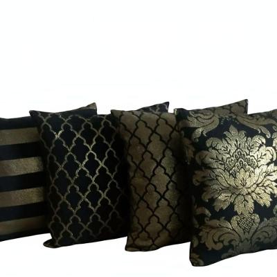 Kit 4 Capas de Almofada Jacquard Luxo Zíper Invisível Preto e Dourado 45x45cm