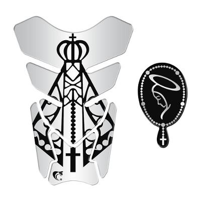 Kit Protetor Tanque Resinado Nossa Senhora Escudo Moto Preto PVC Teu Adesivo