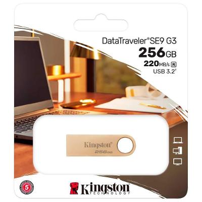 Pendrive Kingston Datatraveler SE9 G3 256GB USB 3.2 Metal Dourado
