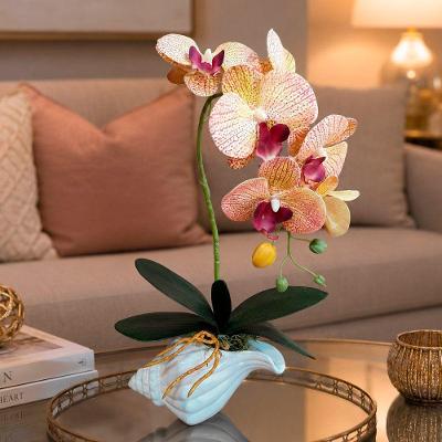 Arranjo de Orquídea Artificial com Vaso Decorativo 40cm Roxo