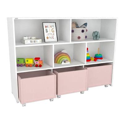 Estante de Nichos com Baús Natan MDF 130cm Rosa Woodcore