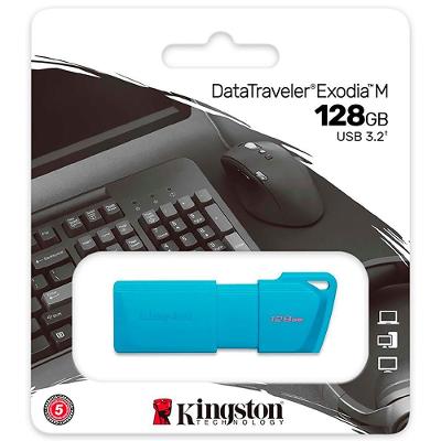 Pendrive Exodia m 128GB USB 3.2 200MB-s Tampa Giratória Azul Kingston