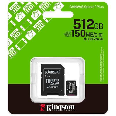 Cartão Micro SD Canvas Select Plus 512GB 100MB-S UHS-I Kingston