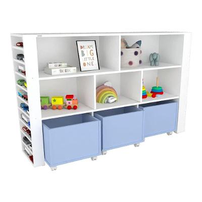 Organizador Infantil Newton Baús Porta Carrinhos MDF Azul Woodcore