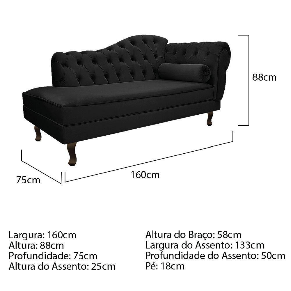 Diva Recamier Diana 160cm Lado Esquerdo Suede - Doce Sonho Móveis Preto - 2