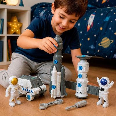 Kit de Brinquedo Espacial Astronauta Foguete e Satélite 7 Peças Branco