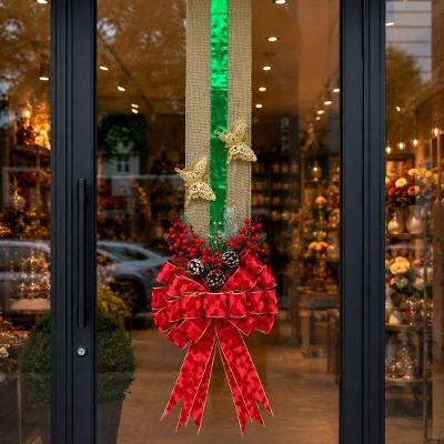 Escapulário Natalino com Pinha e Laço Decoração Porta 3m Vermelho e Verde