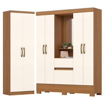 Guarda Roupa Casal Luiz BS07 com Armário Margarida 4 Portas 2 Gavetas MDP Cinamomo Off White Henn
