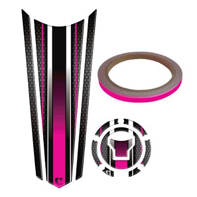 Kit Protetor Tanque Gravata com Bocal Friso Moto Pink Preto 3D Teu Adesivo