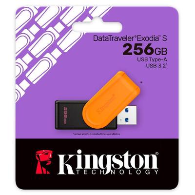 Pendrive Exodia S 256GB USB 3.2 Até 100MB-s Preto e Laranja Kingston