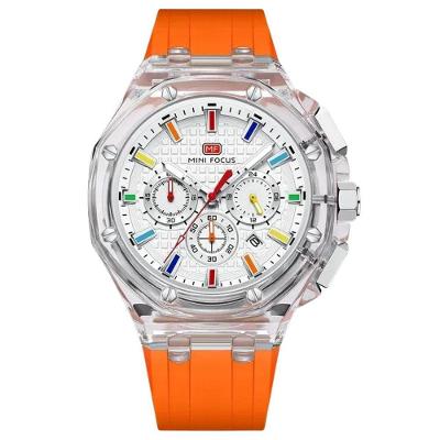 Relógio de Pulso Masculino Casual Quartzo Multifuncional Silicone Laranja