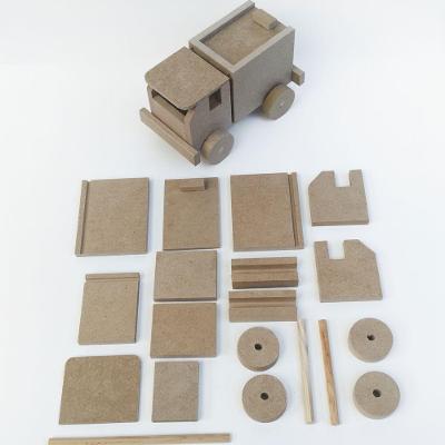 Kit 3 Carrinhos com Baú para Montar MDF 24 Peças Brinquedo Educativo