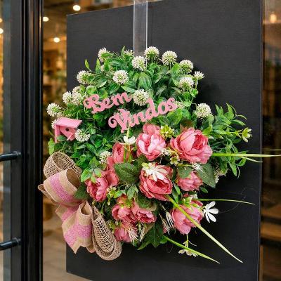 Guirlanda Decorativa Bem-vindo Flores Artificiais 30cm Rosa