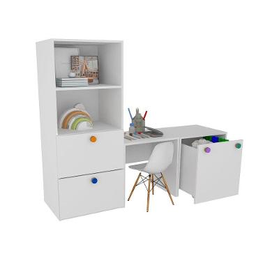Kit Armário Gaveteiro Mesa Cadeira e Baú Rubi MDF Branco Woodcore