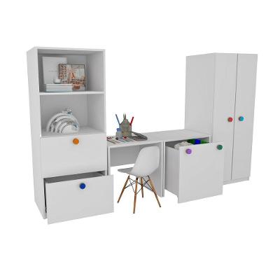 Kit Armário Montessoriano Rubi Cadeira Eiffel 2 Gavetas MDF Branco Woodcore