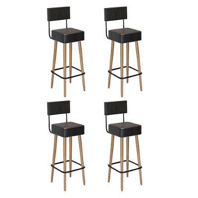 Kit 04 Banquetas Altas Barcelona Courino com Encosto Fixo Preto Abmaza