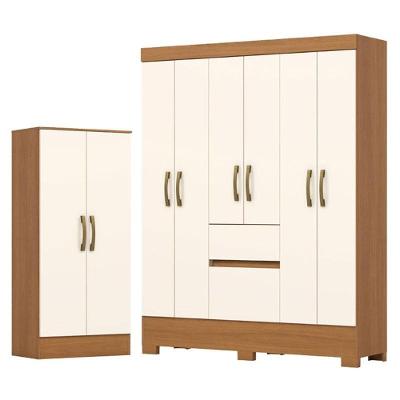 Guarda Roupa Solteiro Alexandre BS04 6 Portas de Bater 2 Gavetas MDP Cinamomo Off White Henn