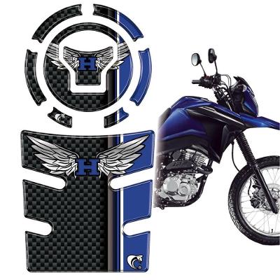 Kit Protetor Tanque e Bocal Resinado Bros 25-26 Carbono Azul Teu Adesivo