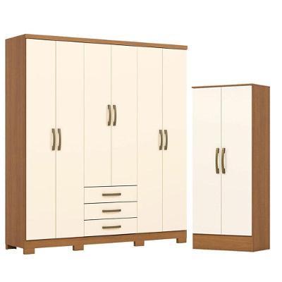Guarda Roupa Casal Caju DA136 6 Portas de Bater 3 Gavetas Cinamomo Off White Henn