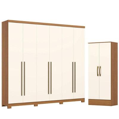 Guarda Roupa Casal New Jade D345 6 Portas 3 Gavetas MDP Cinamomo Off White Henn