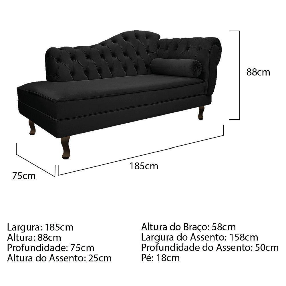 Diva Recamier Diana 185cm Lado Esquerdo Suede - Doce Sonho Móveis Preto - 2