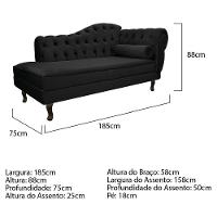 Diva Recamier Diana 185cm Lado Esquerdo Suede - Doce Sonho Móveis Preto - 2