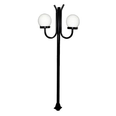 Poste Luminária Globo P Duplo Braço Curvo 200cm Preto Ouro Minas