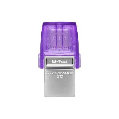 Pendrive Dtmicroduo 64GB USB 3.2 Type-C Prata e Roxo Kingston