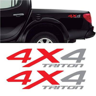 Par de Adesivos 4x4 Vermelho e Cinza em Vinil Plotado Automotivo Triton