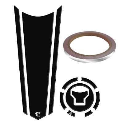 Kit Protetor Tanque Gravata Bocal Friso Moto Preto Prata Resinado 3D Teu