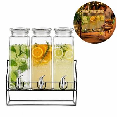 Suqueira Tripla Dispenser Vidro 2,2L Suporte Metal Tampa Hermética Bebidas Preta Yeet