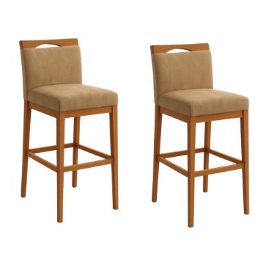Kit 2 Banquetas Altas Gourmet Suede com Encosto Capuccino Tatite Decor