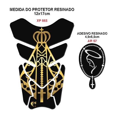 Kit Protetor Tanque Resinado Nossa Senhora Moto Dourado Preto Teu Adesivo