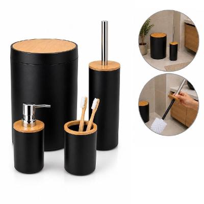 Kit Banheiro 4 Peças Lixeira 6L Plástico Preto Dispenser Yeet
