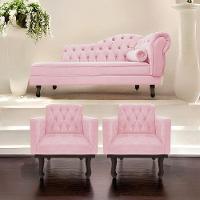 Kit Diva Recamier Diana 160Cm Lado Esquerdo E 02 Poltronas Classic Suede Rosa Bebê - 7