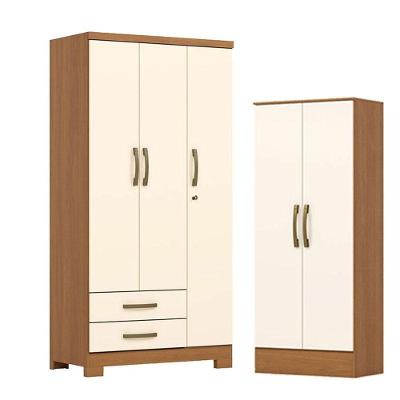 Guarda Roupa Solteiro Açaí DA133 3 Portas de Bater 2 Gavetas Armário Multiuso MDP Off White Henn