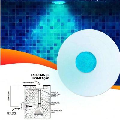 Refletor LED para Piscina Power LED 9W ABS Azul 27cm Nicho Antigo Brustec Lazer