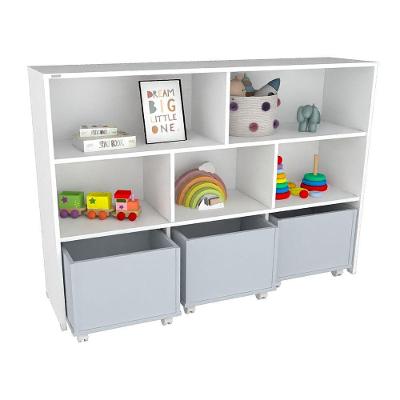 Estante de Nichos com Baús Natan MDF 130cm Cinza Woodcore