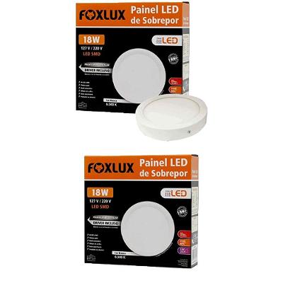 Kit 2 Painéis LED Redondo Sobrepor 18W 6500K Bivolt Foxlux