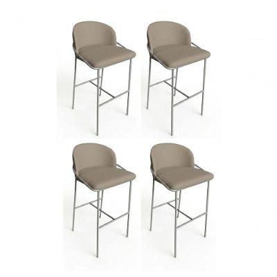 Kit 4 Banquetas Luzzi Tecido Bouclé Bege Estrutura Aço com Encosto Aurora Line